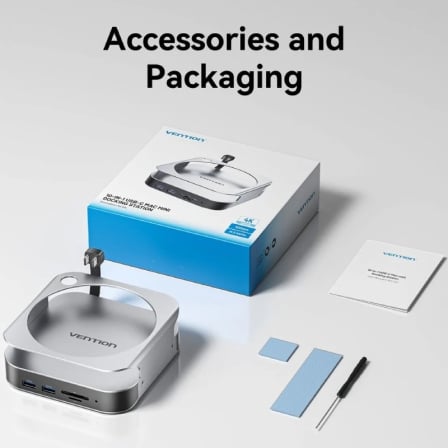 Docking para Mac Mini USB Tipo-C Vention THIHAG/ Ranura SSD M.2/ 4xUSB/ 1xUSB Tipo-C/ 1xDisplayPort 4K/ 1xLector Tarjeta