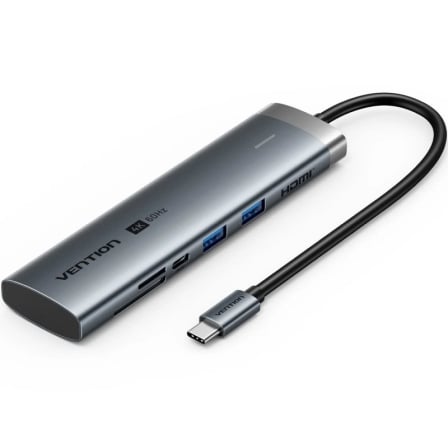 Docking USB Tipo-C Vention TPSHB/ 1xHDMI 4K/ 2xUSB/ 1xUSB Tipo-C/ 1xUSB Tipo-C PD/ 1xLector Tarjetas/ Gris