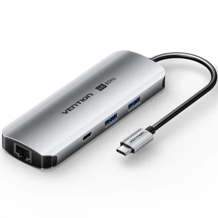 Docking USB Tipo-C Vention TQMHB/ 1xHDMI 4K/ 2xUSB/ 1xUSB Tipo-C/ 1xJack 3.5mm / 1xRJ45/ 1xUSB Tipo-C PD/ 1xLector Tarje