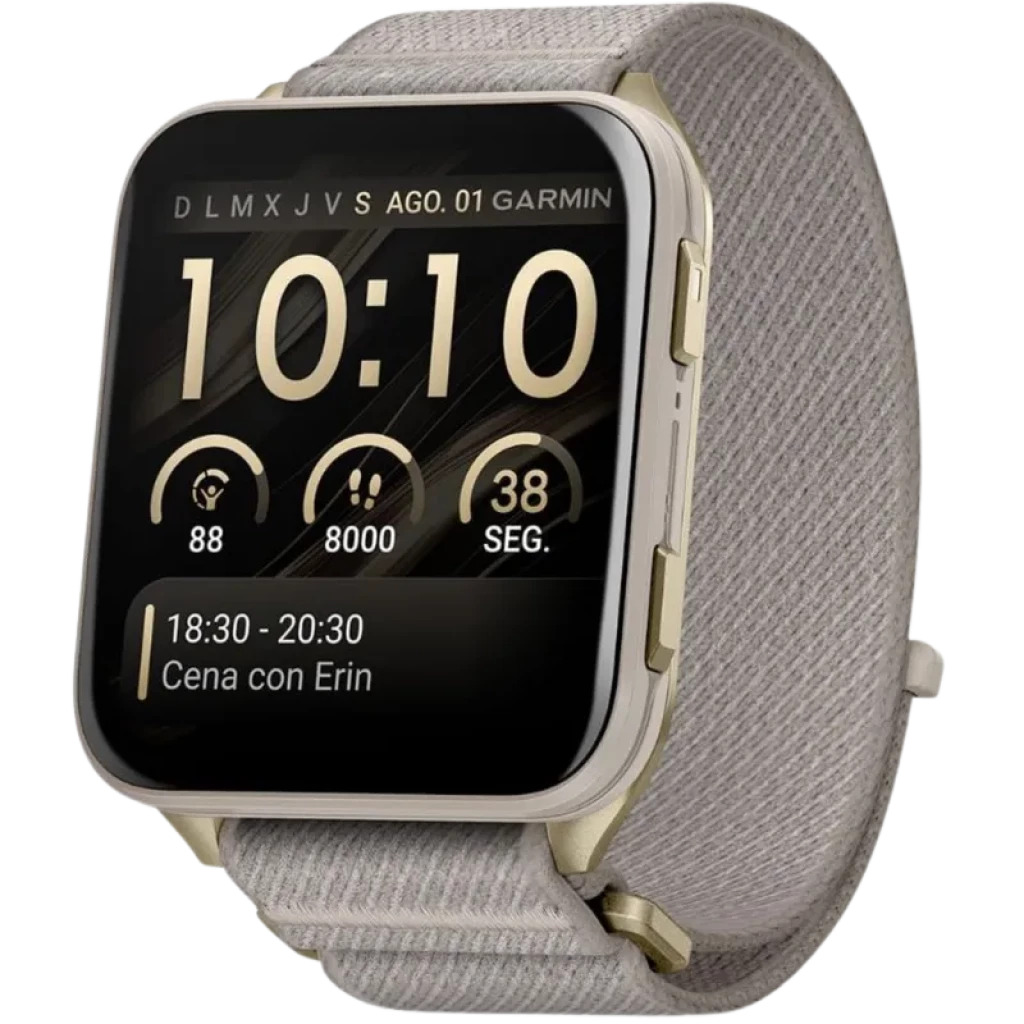 Garmin Venu X1 Caja de titanio Dorado Correa Nailon Gris 2 pulgadas AMOLED 8 días 5ATM Smartwatch